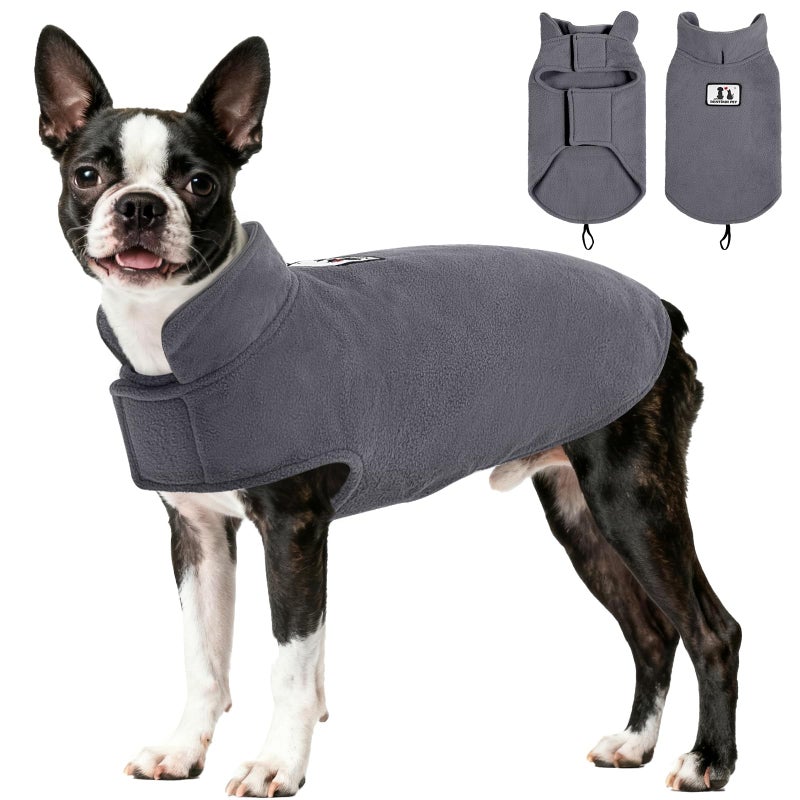 DENTRUN Reversible Dog Coat - Windproof Polar Fleece Vest with Reflective Neck Strips, Hook & Loop Closures, Easy-On Cold Weather Jacket for Medium Puppies (Medium Dogs Gear) - Image 1